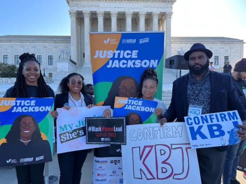 a photo of Niya Young and a group of law students in front of the supreme court building