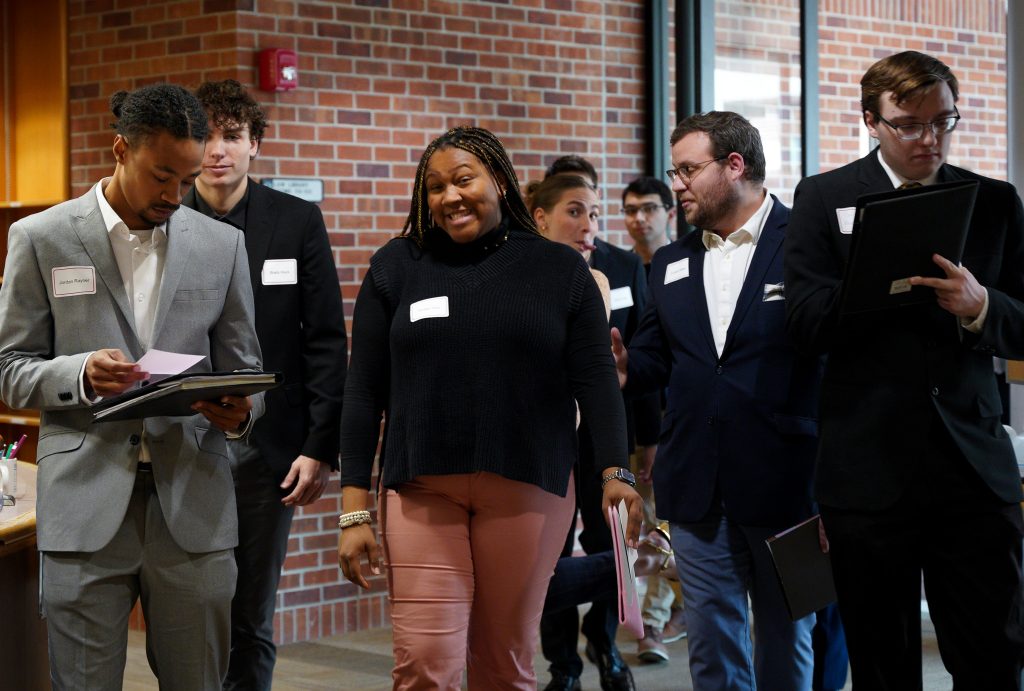 a photo of students at a job fair