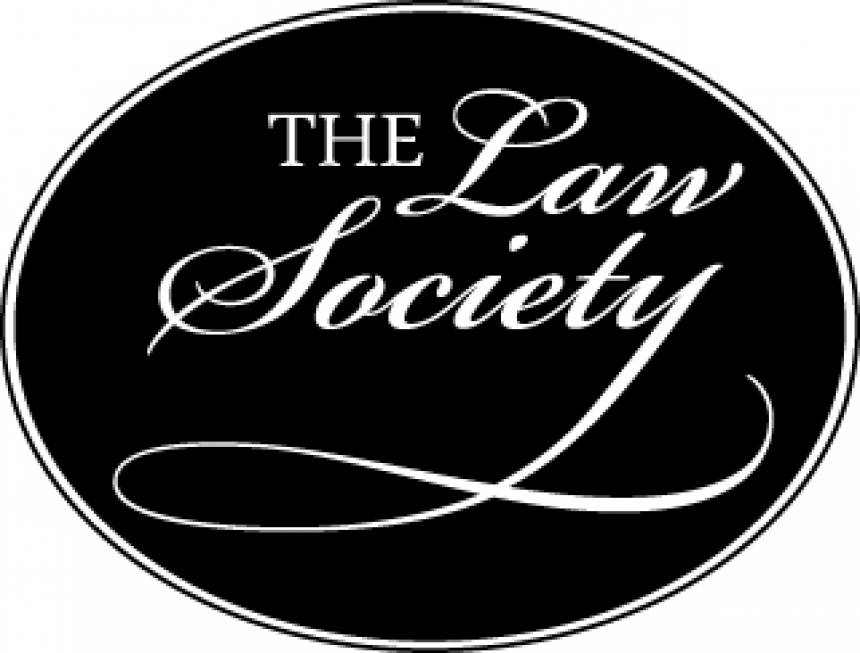 a logo that says "the law society" in cursive