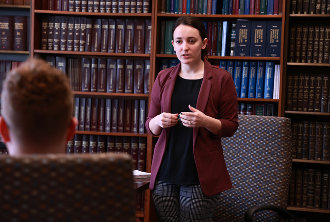 a student speaking in the AGO office