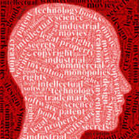Association of intellectual property and entertainment law logo of red head with words inside
