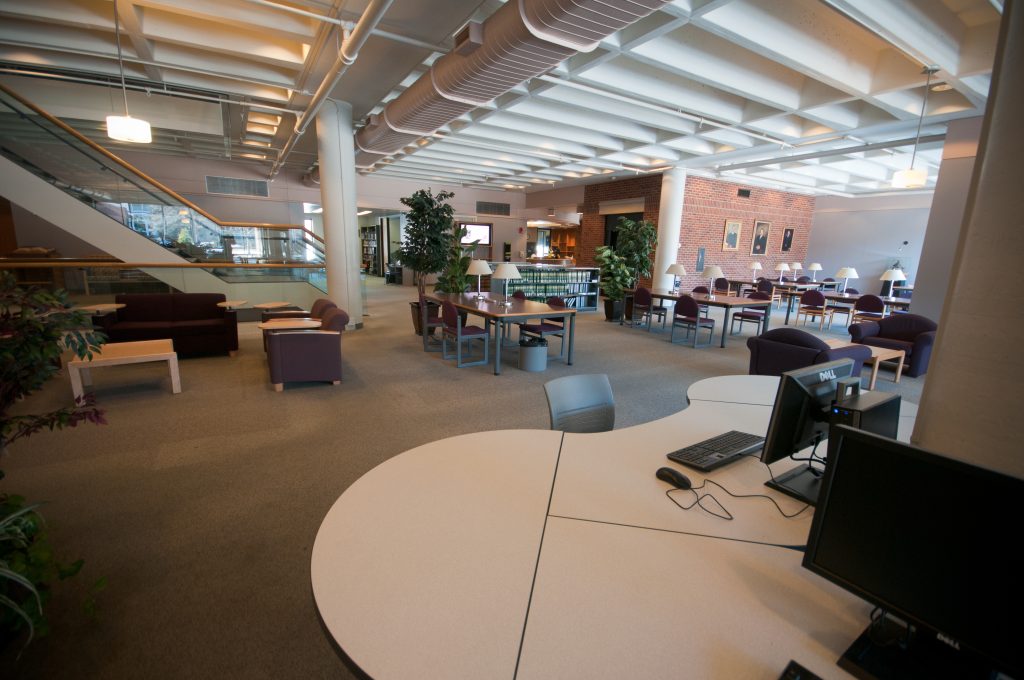 the library main floor full of study tables