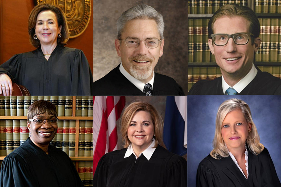 supreme court judges mary russell, paul wilson, brent powell, robin ransom, kelly broniec, and ginger gooch